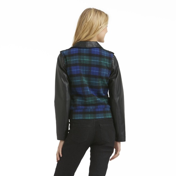 Juniors Jacket Leather Look Plaid Bongo size L NEW - Picture 2 of 2